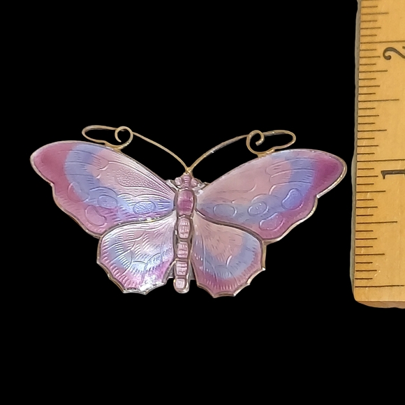 David Andersen Norway Sterling Guilloche Enamel Butterfly Brooch Purple Blue